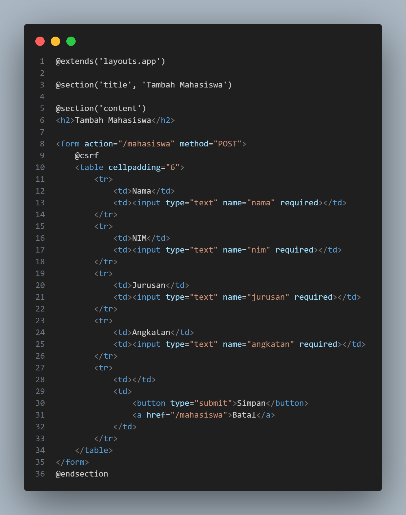 Isi file create.blade.php